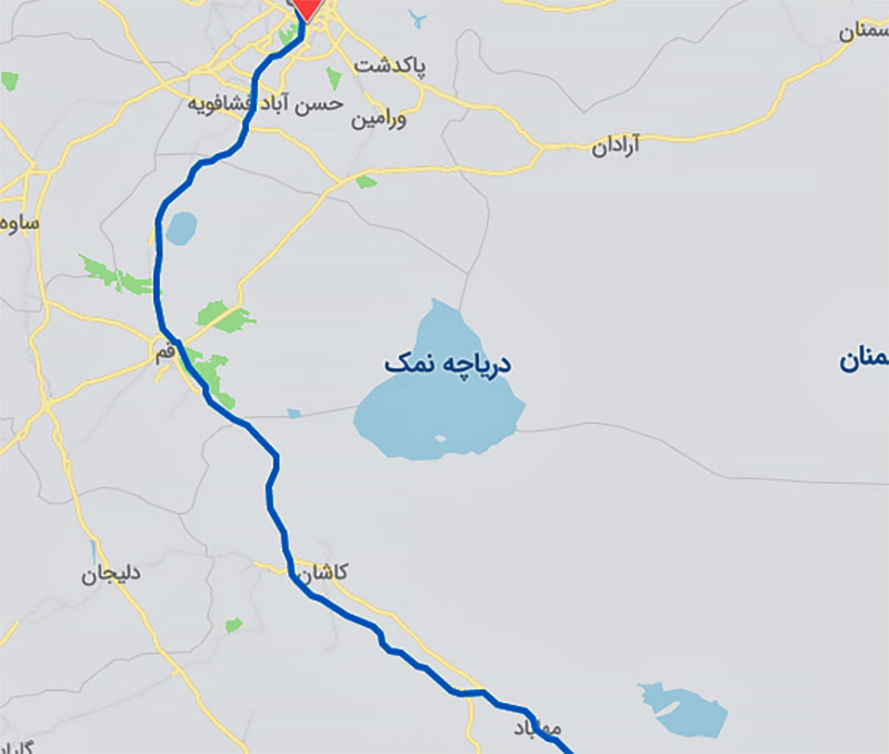 فاصله تهران تا یزد روی نقشه
