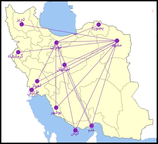 مسیرهای پروازی هواپیمایی اترک