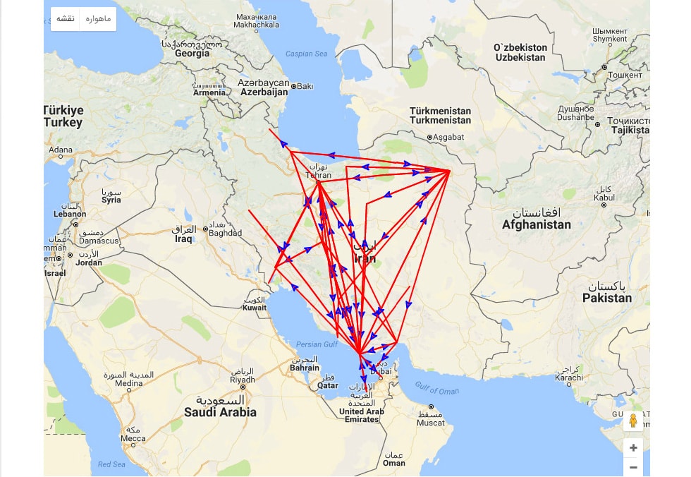 مسیرهای پروازی شرکت هواپیمایی کیش