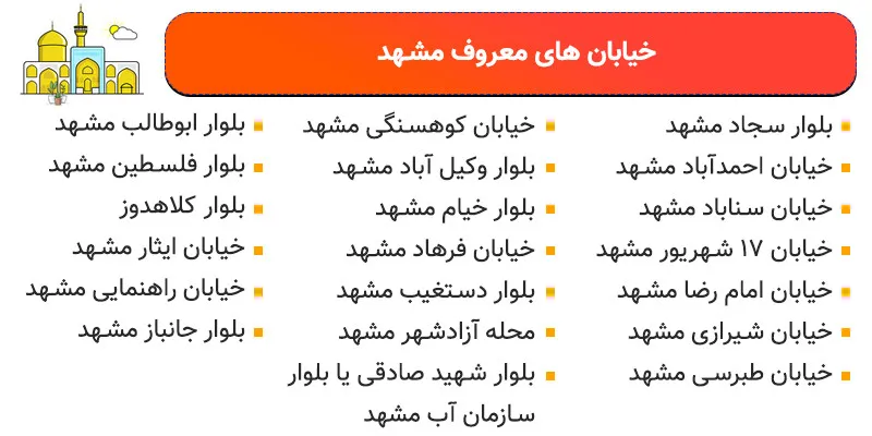 اصلی ترین خیابان های مشهد